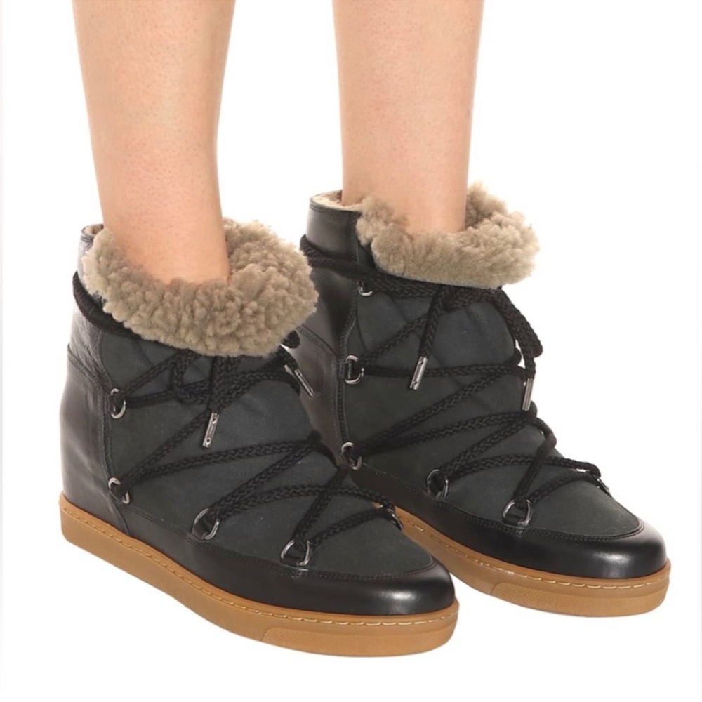 Isabel Marant Etoile Nowles Shearling Leather Lace Up Boots